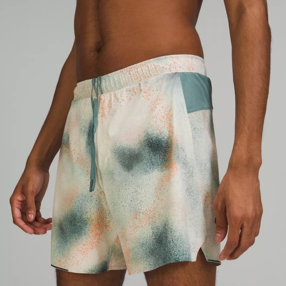 Lululemon Men Surge Lined 6" Short - Spray Camo Silver Blue Multicolor
